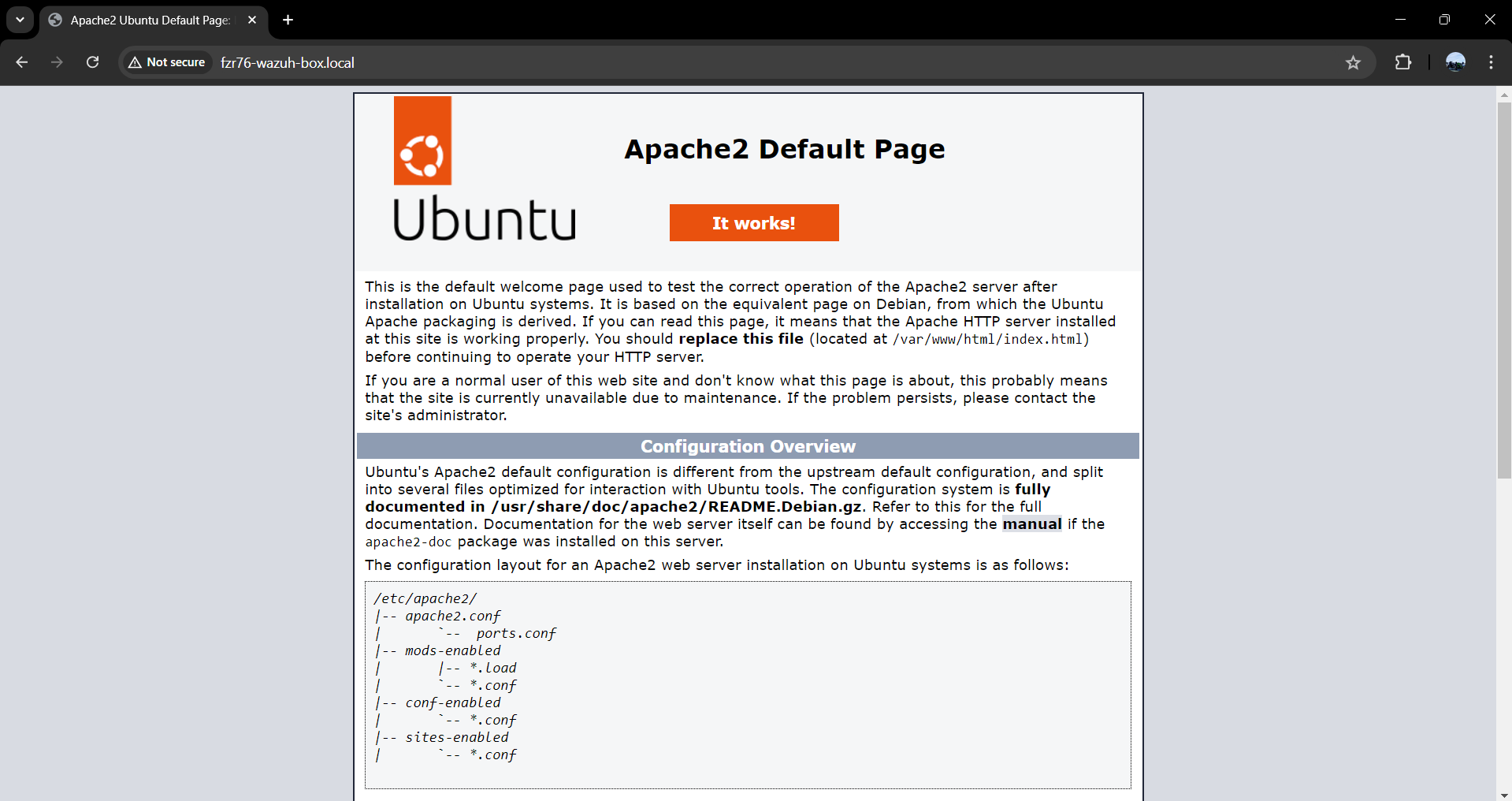 Image showing default apache page