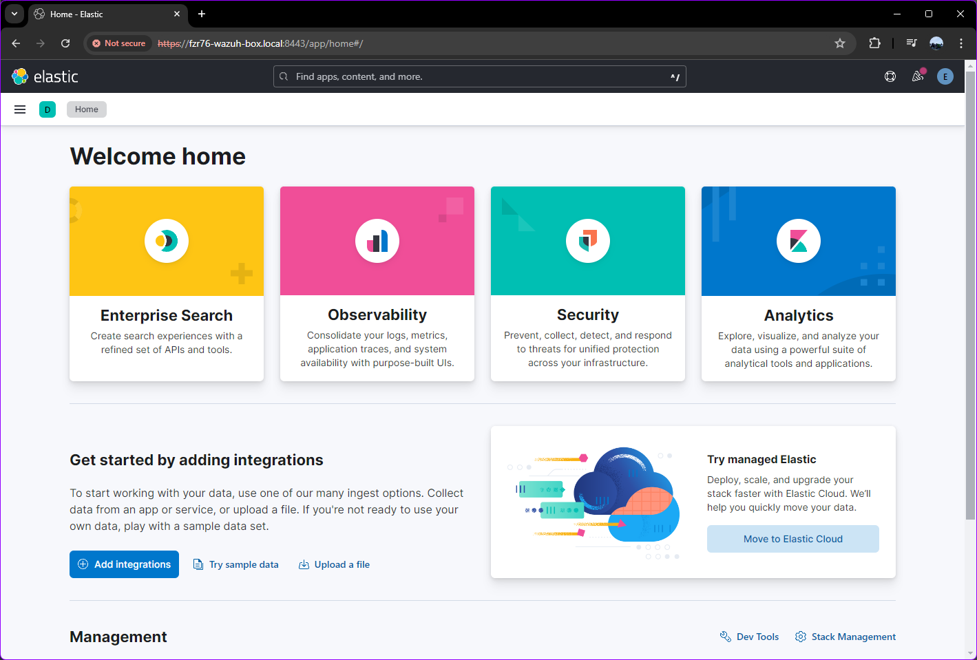 Image showing Elastic/Kibana home page