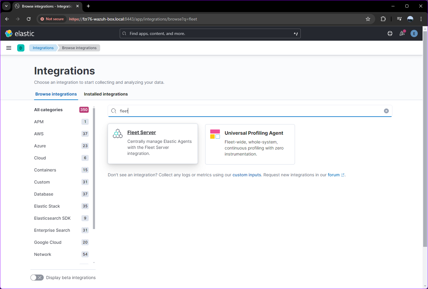 Image showing integrations page in elastic