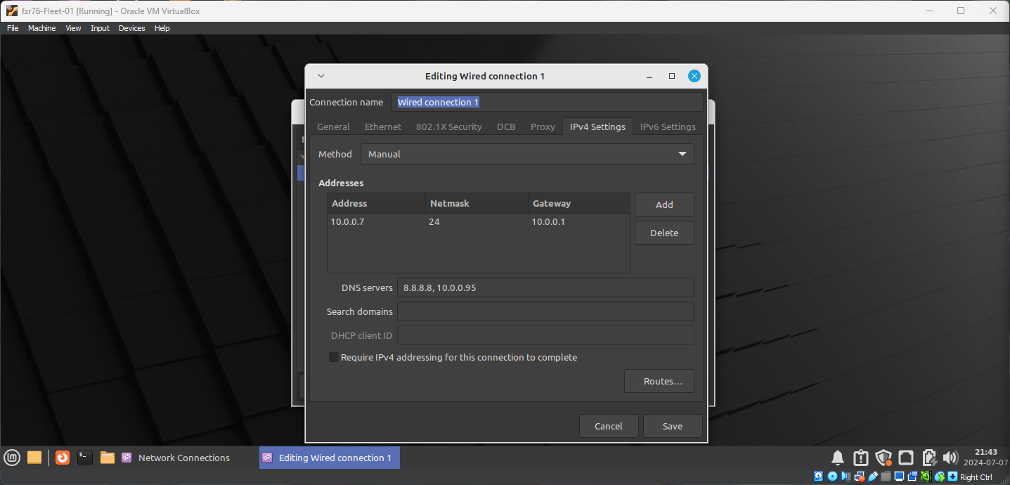 Image showing network configuration on fleet server machine