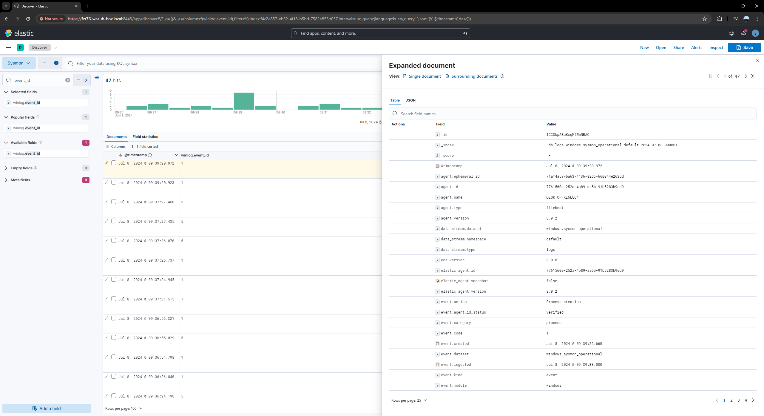 Image showing a sysmon event log