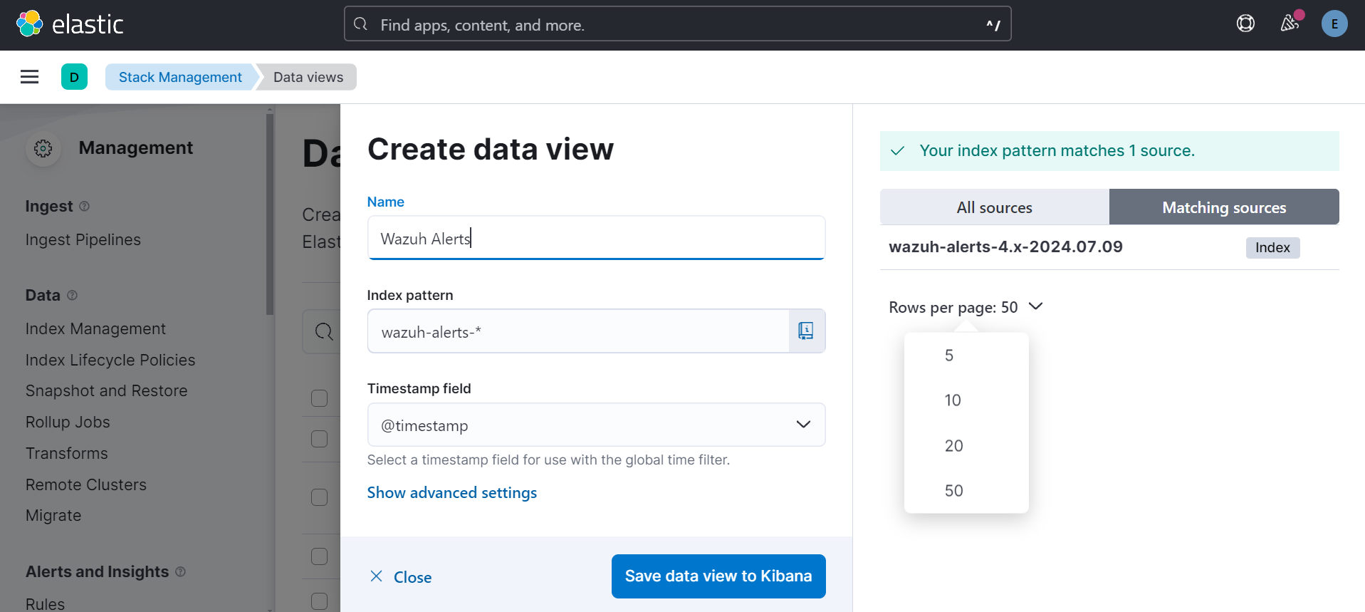 Image depicting adding wazuh-alerts to Kibana